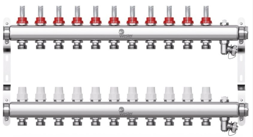 Коллекторная группа Wester 1"-3/4 в сборе с расходомерами на 11 выходов