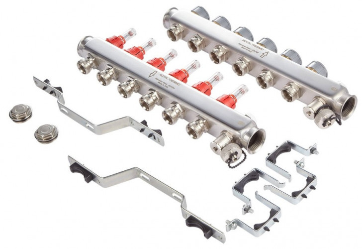 Для отопления Royal Thermo 1" ВР-3/4" НР, 4 выхода с расходомерами, нерж. (RTE 52.104)